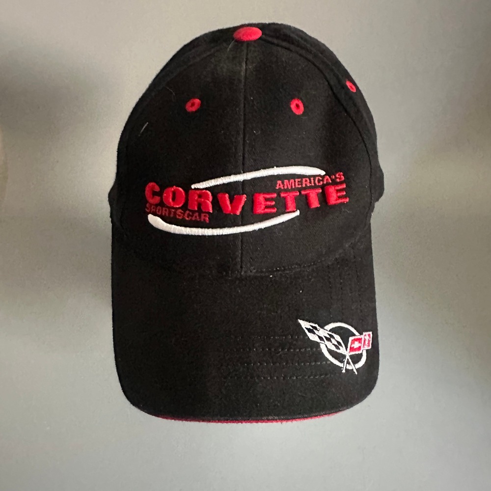 American Needle Chevrolet Corvette Hat Black Red Adjustable Baseball‎ Cap Mens